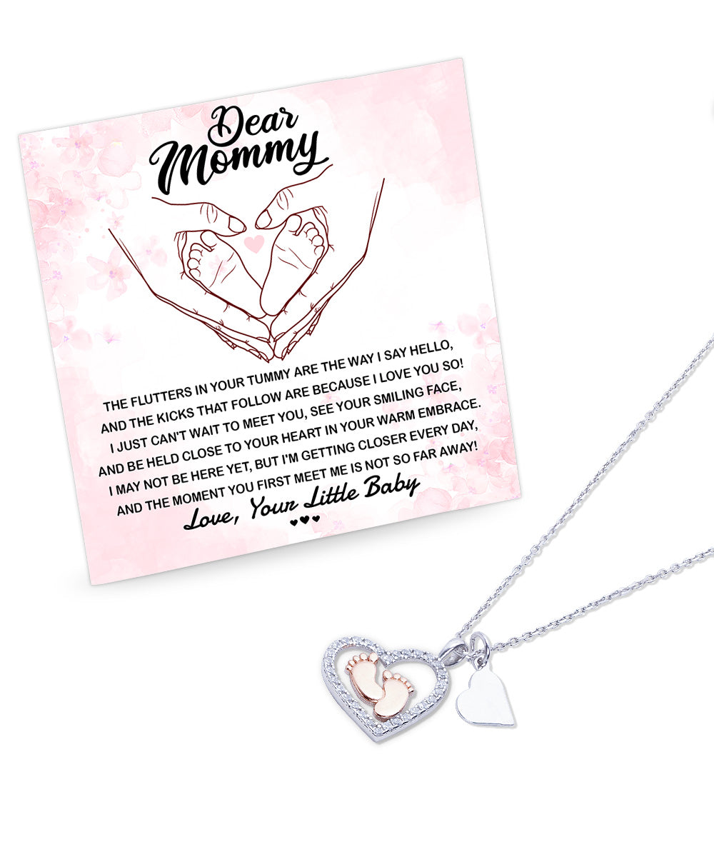 Dear Mommy I Can't Wait to Meet You Pregnancy Gift Baby Feet Pendant Necklace - Mallard Moon Gift Shop