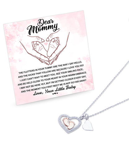 Dear Mommy I Can't Wait to Meet You Pregnancy Gift Baby Feet Pendant Necklace - Mallard Moon Gift Shop