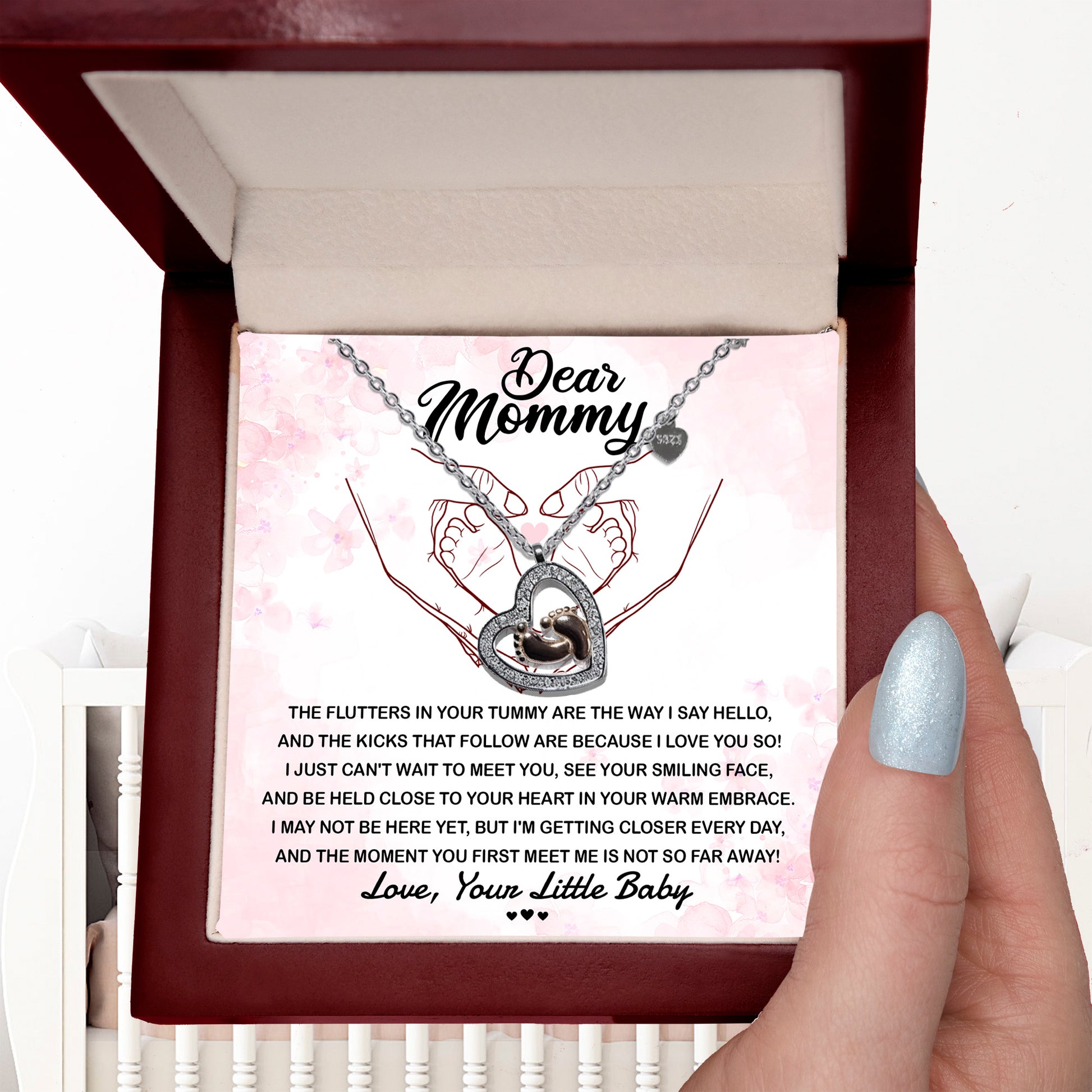 Dear Mommy I Can't Wait to Meet You Pregnancy Gift Baby Feet Pendant Necklace - Mallard Moon Gift Shop