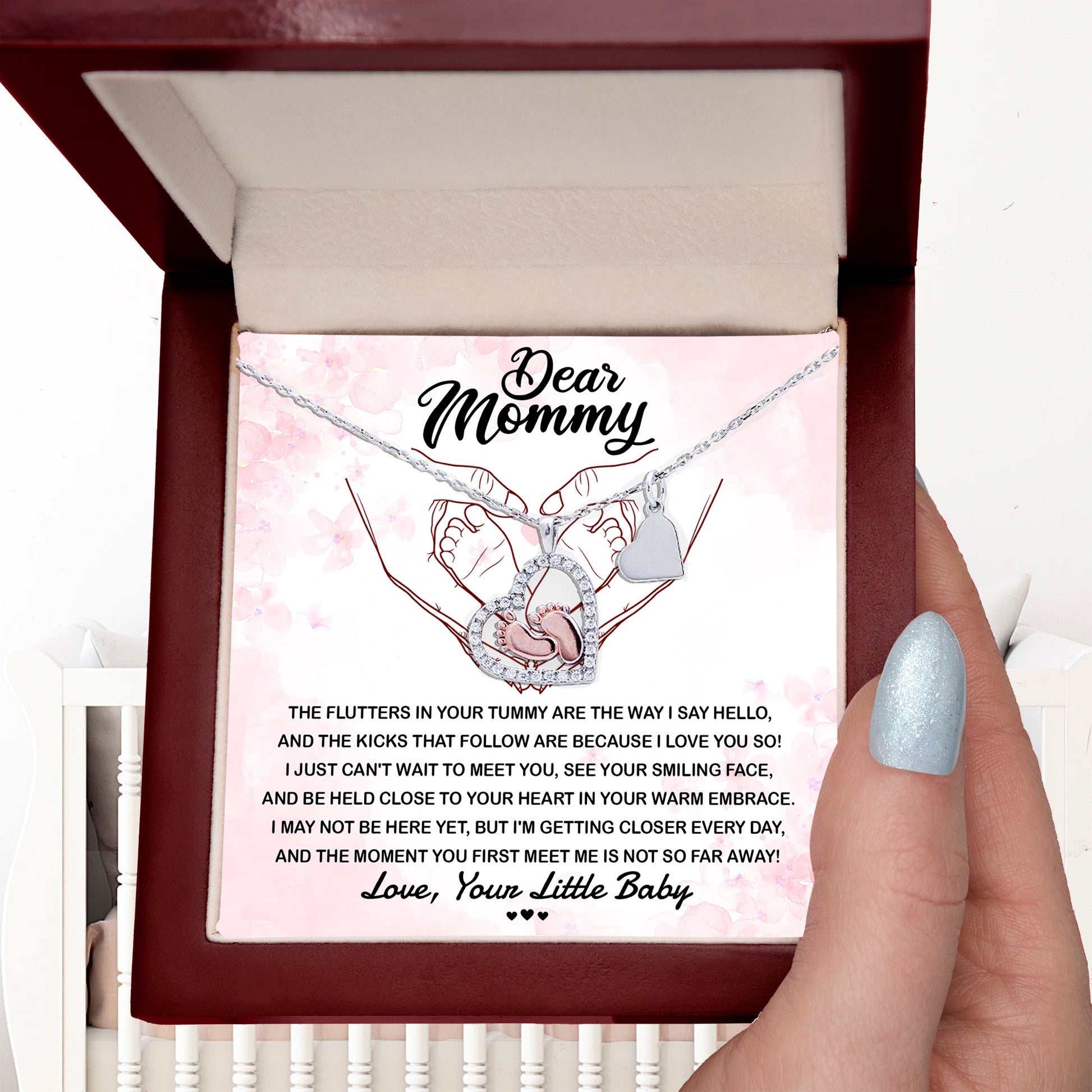 Dear Mommy I Can't Wait to Meet You Pregnancy Gift Baby Feet Pendant Necklace - Mallard Moon Gift Shop