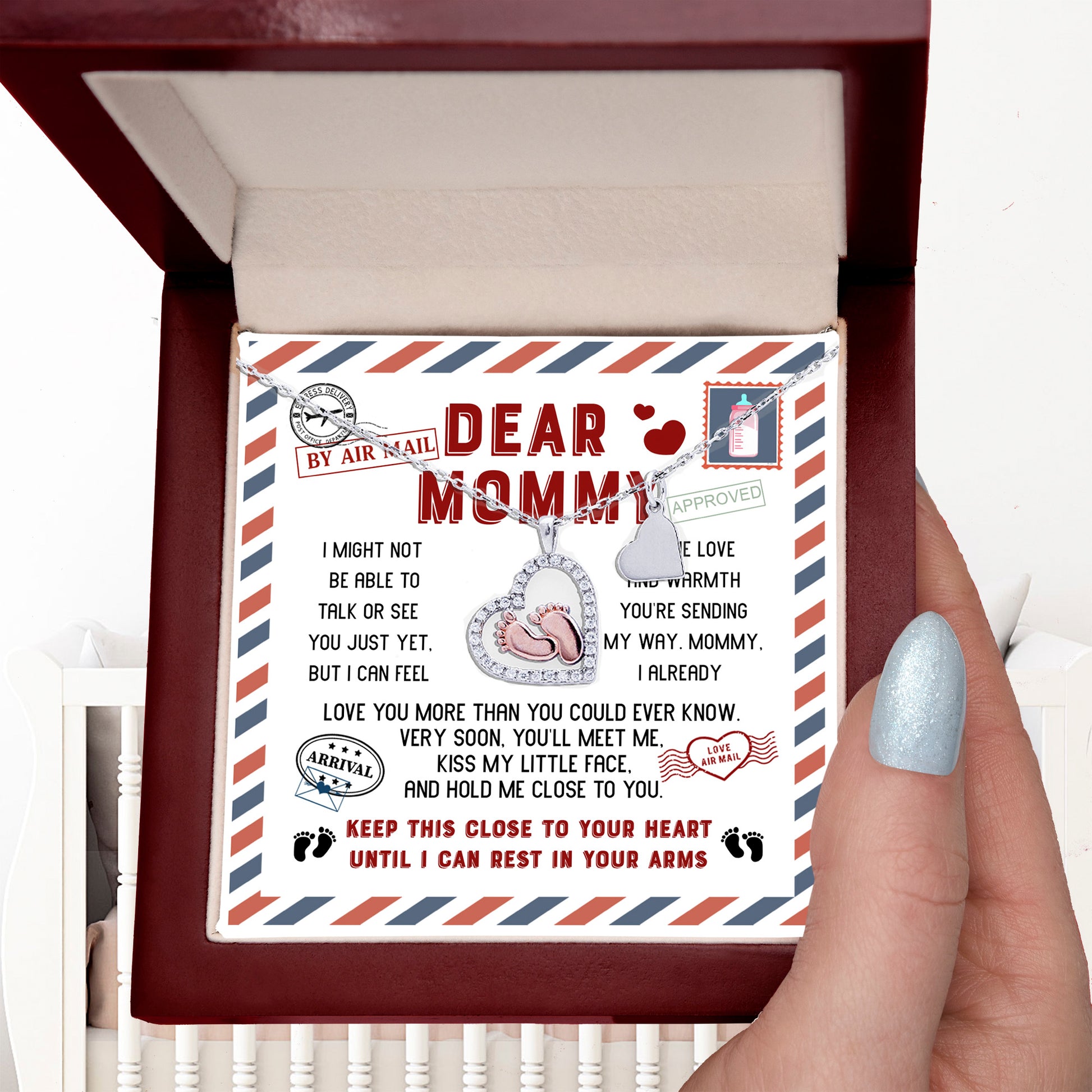Dear Mommy Keep this Baby Feet Necklace Close to Your Heart Until I Cat Rest In Your Arms - Mallard Moon Gift Shop