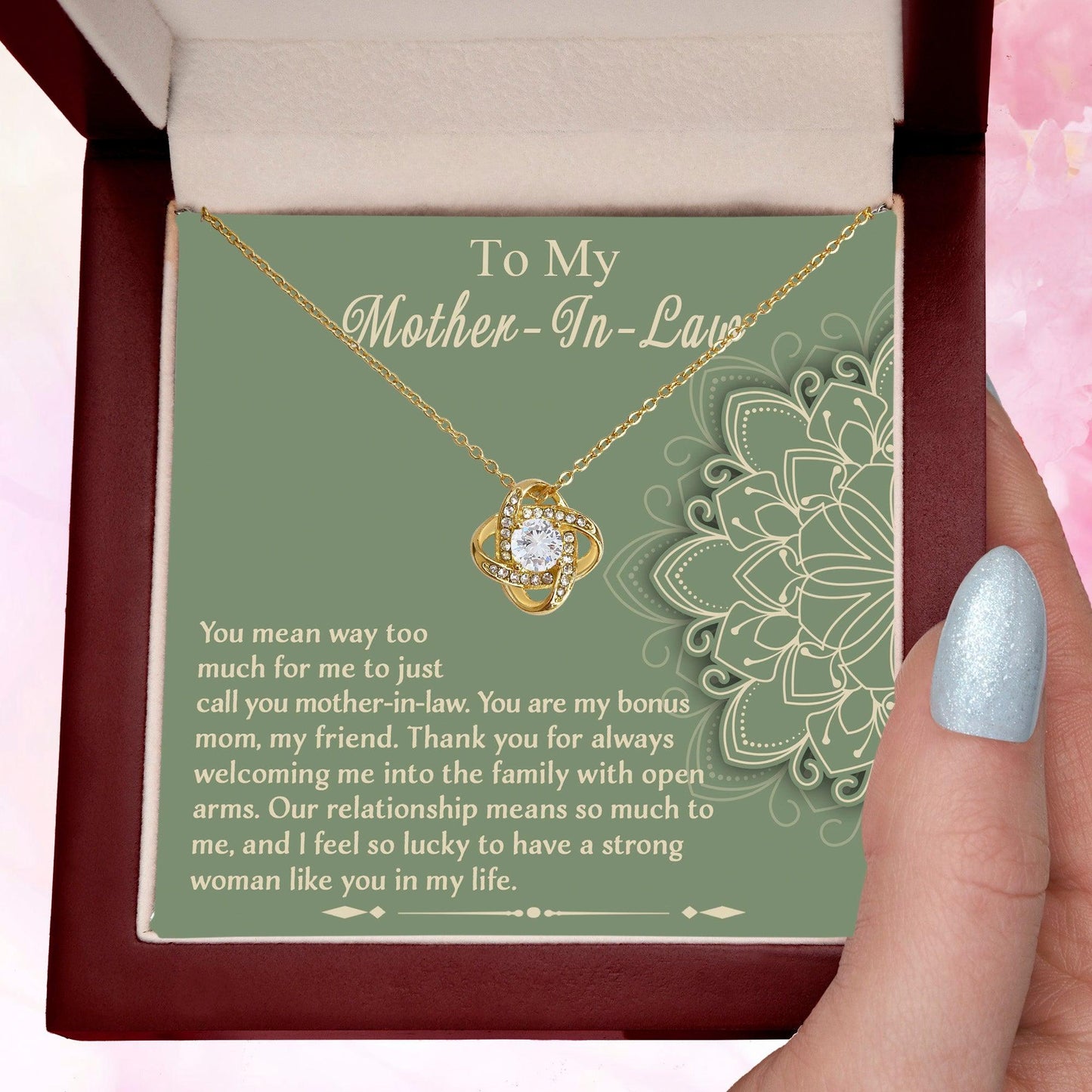 Mother-In-Law Gift - I Feel Lucky to Have A Strong Woman in My Life Love Knot Necklace - Mallard Moon Gift Shop