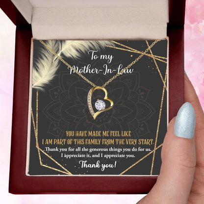 To Mother-In-Law I Appreciate All The Things You Do For Us Forever Love Heart Pendant Necklace - Mallard Moon Gift Shop