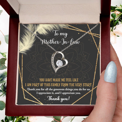 To Mother-In-Law I Appreciate All The Things You Do For Us Forever Love Heart Pendant Necklace - Mallard Moon Gift Shop
