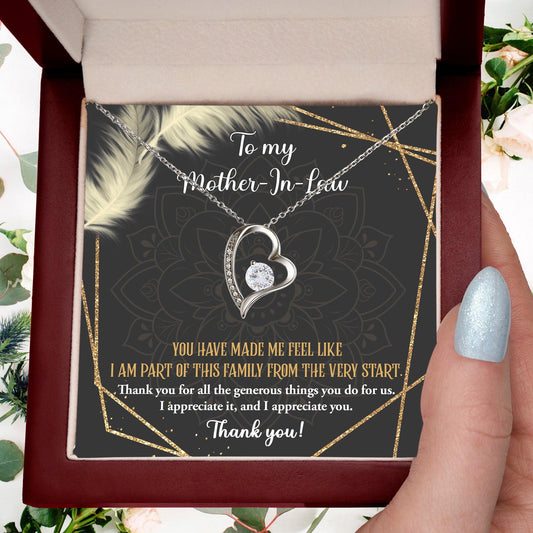To Mother-In-Law I Appreciate All The Things You Do For Us Forever Love Heart Pendant Necklace - Mallard Moon Gift Shop