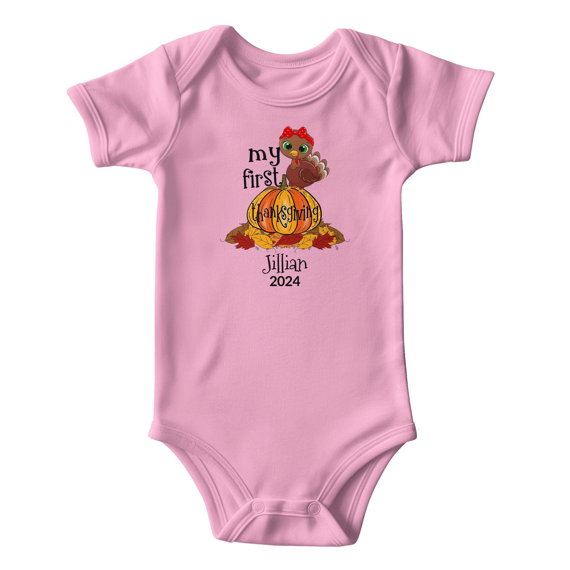 Baby's First Thanksgiving Personalized Bodysuit - Boy or Girl Turkey - Mallard Moon Gift Shop