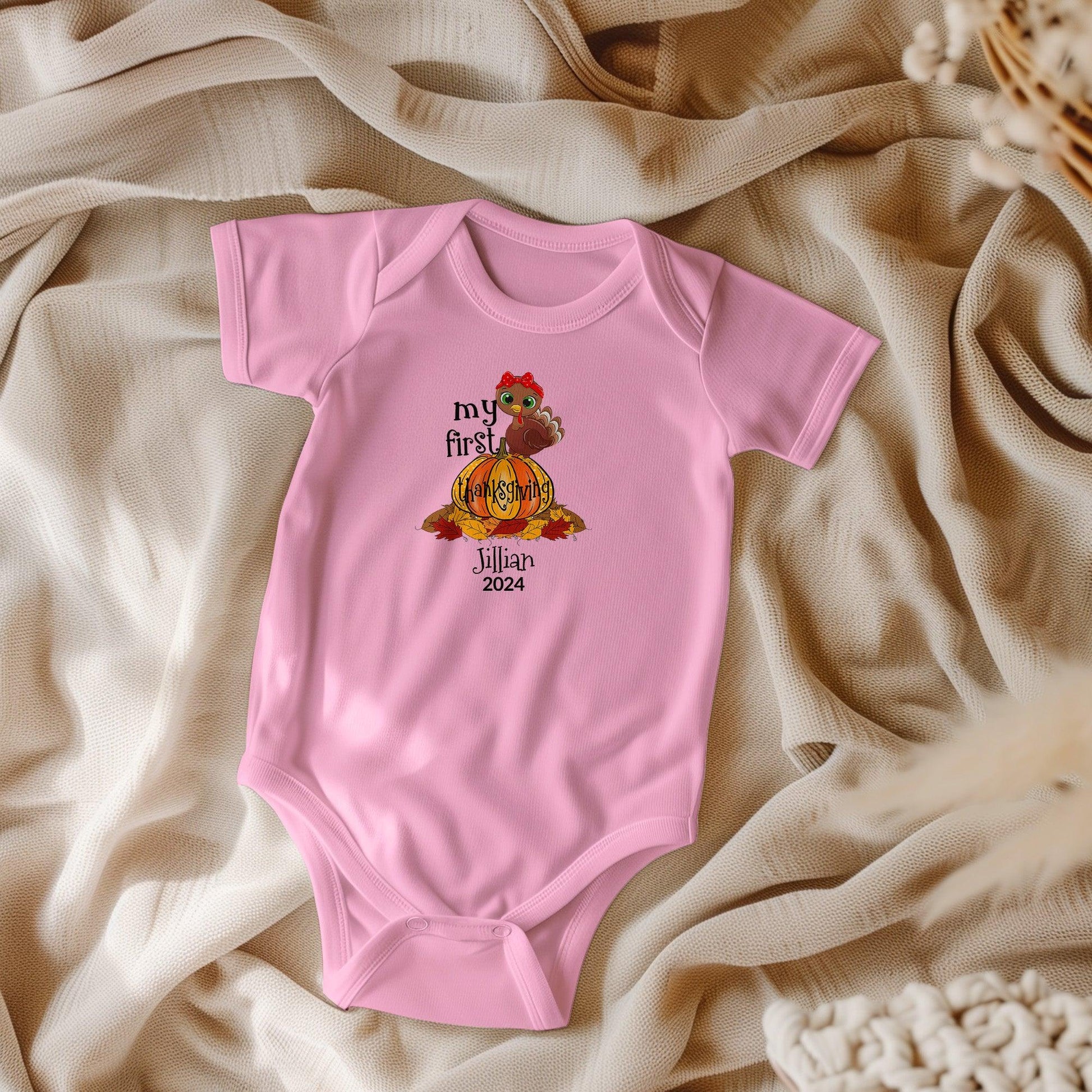 Baby's First Thanksgiving Personalized Bodysuit - Boy or Girl Turkey - Mallard Moon Gift Shop