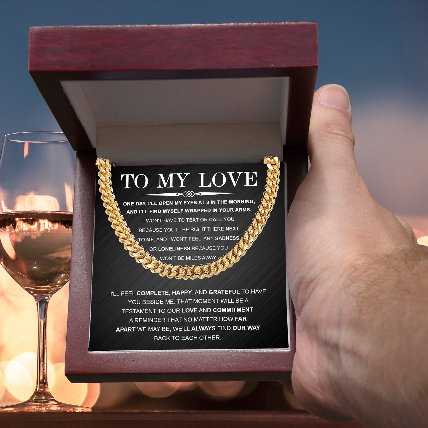 To My Love – Cuban Link Chain with Long Distance Message Card | Romantic Gift for Him Across the Miles - Mallard Moon Gift Shop