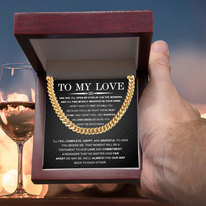 To My Love – Cuban Link Chain with Long Distance Message Card | Romantic Gift for Him Across the Miles - Mallard Moon Gift Shop