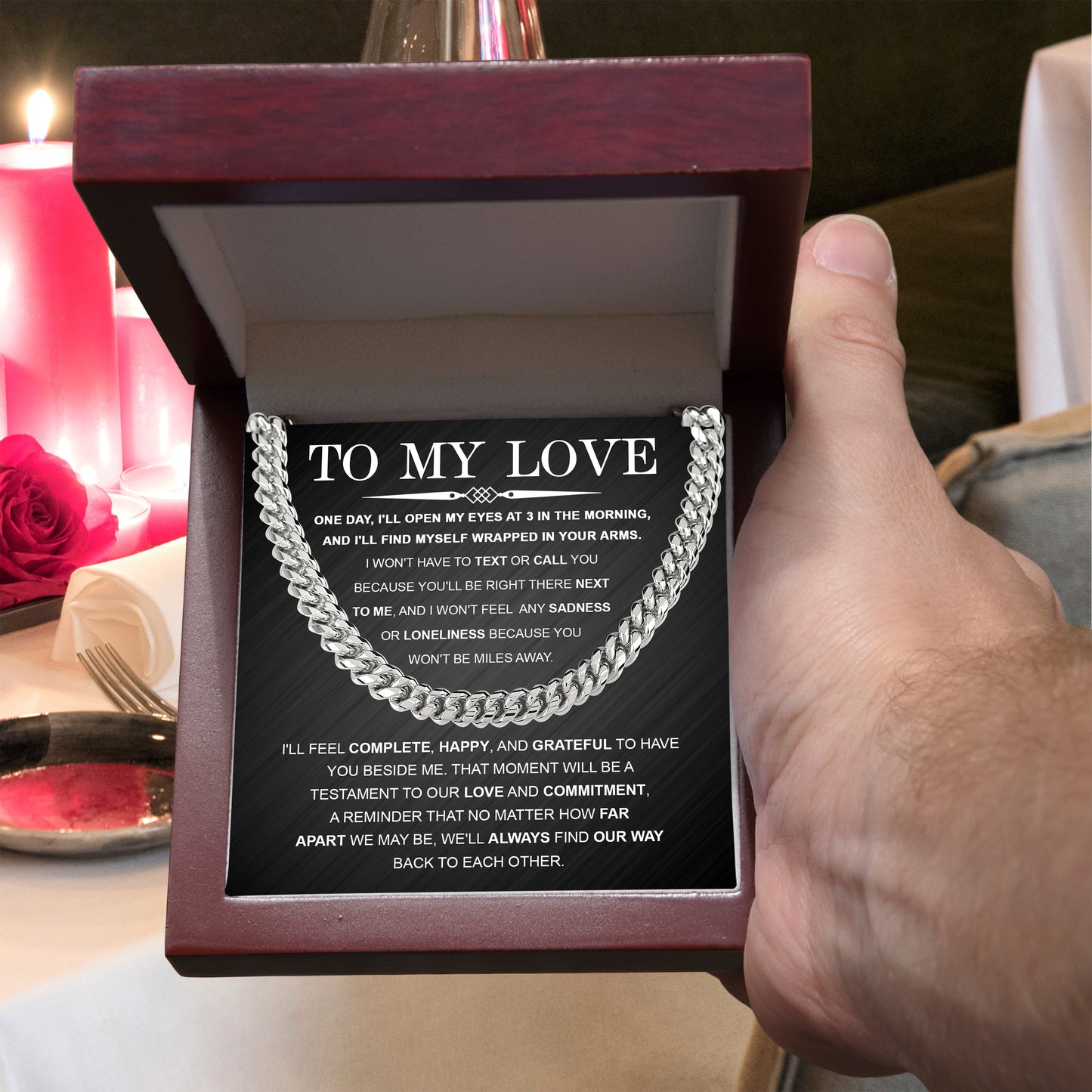 To My Love – Cuban Link Chain with Long Distance Message Card | Romantic Gift for Him Across the Miles - Mallard Moon Gift Shop