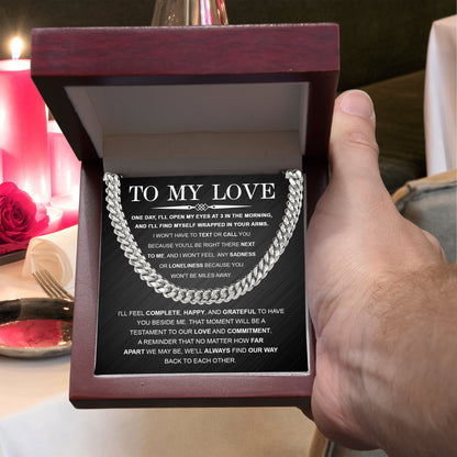 To My Love – Cuban Link Chain with Long Distance Message Card | Romantic Gift for Him Across the Miles - Mallard Moon Gift Shop