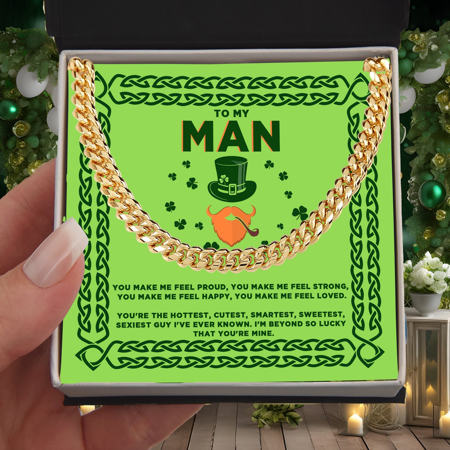 To My Man - St. Patrick's Day Gift - Cuban Link Chain Necklace - Mallard Moon Gift Shop