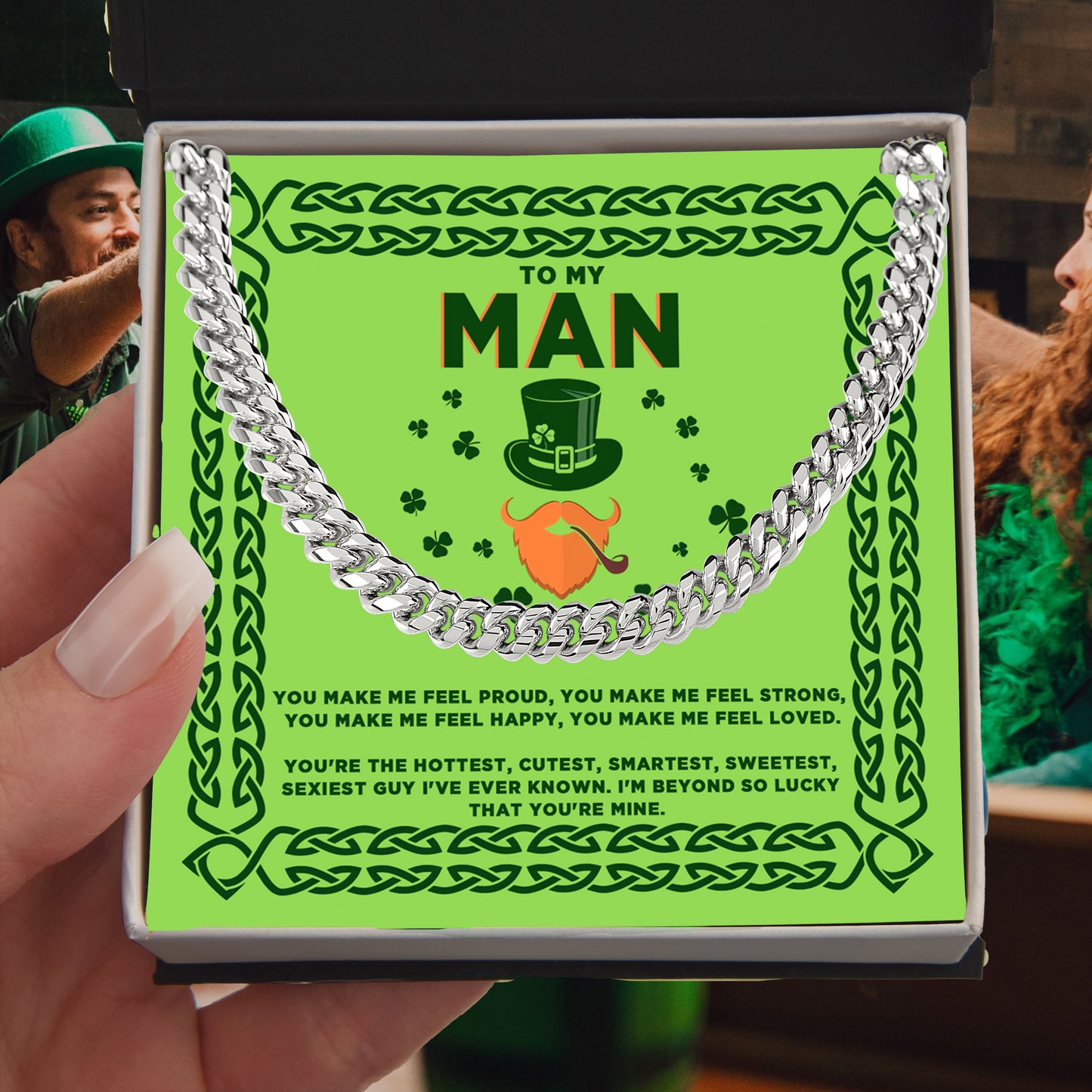 To My Man - St. Patrick's Day Gift - Cuban Link Chain Necklace - Mallard Moon Gift Shop