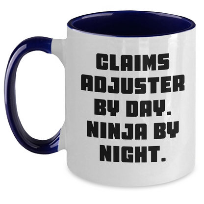 Funny Claims Adjuster Gifts for Mother's Day, Two Tone Coffee Mug - 'Claims Adjuster By Day. Ninja By Night.' - Main
