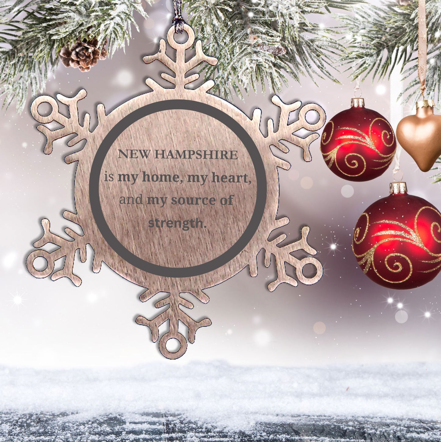 New Hampshire is my Home Gifts, Snowflake Christmas Ornament