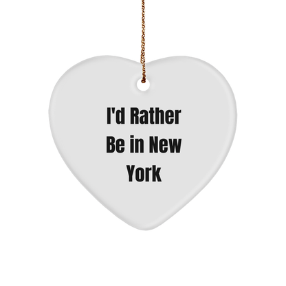 New York Heart Ornament, 'I'd Rather Be In New York', White Heart Shaped Christmas Gifts