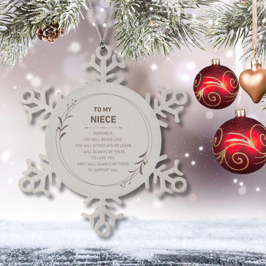 Niece Ornament Gifts, To My Niece Remember, you will never lose. You will either WIN or LEARN, Keepsake Snowflake Ornament For Niece, Birthday Christmas Gifts Ideas For Niece X-mas Gifts