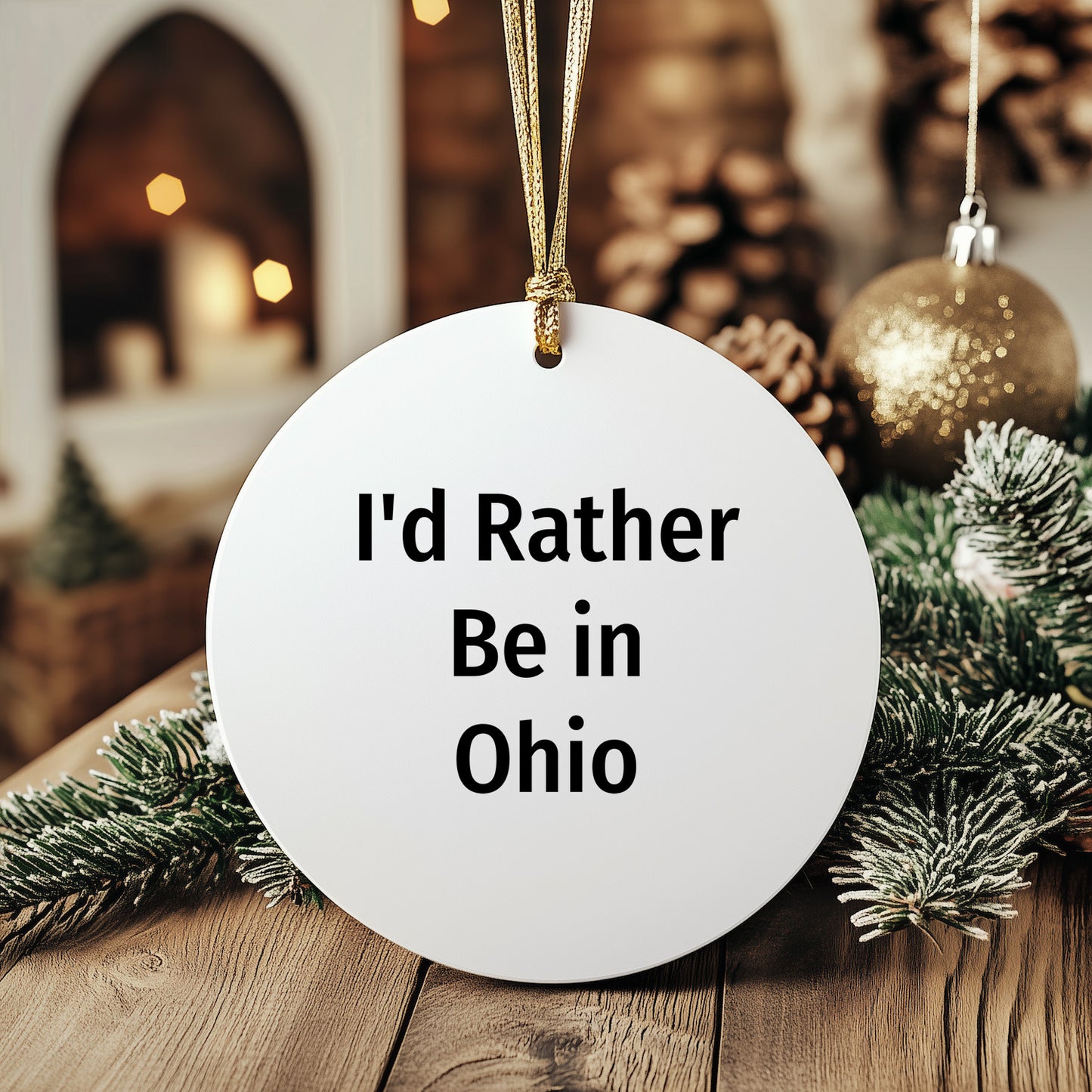 Ohio Gifts, Funny Quote Circle Ornament, I'd Rather Be in Ohio, Christmas Decor, Gifts from Friends and Family for Ohio Lovers