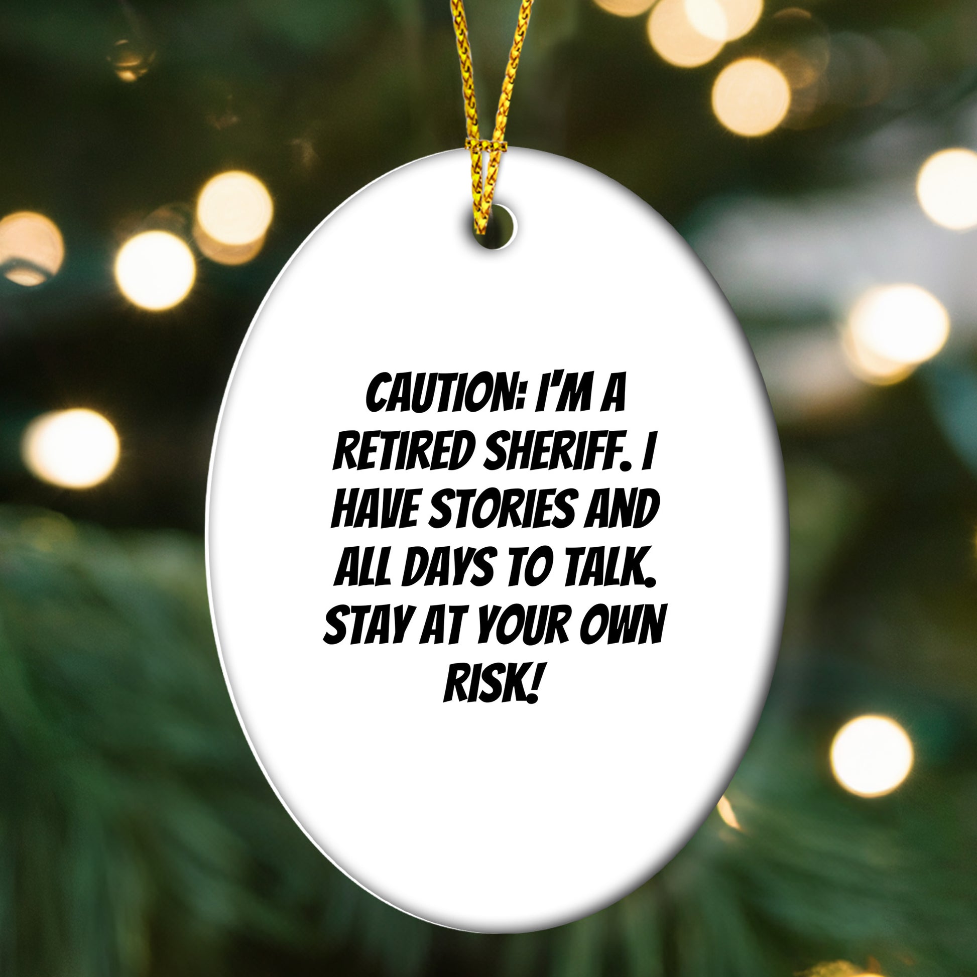 Funny Retired Sheriff Oval Christmas Tree Ornament Gifts from Family, Friends, or Coworkers - Mallard Moon