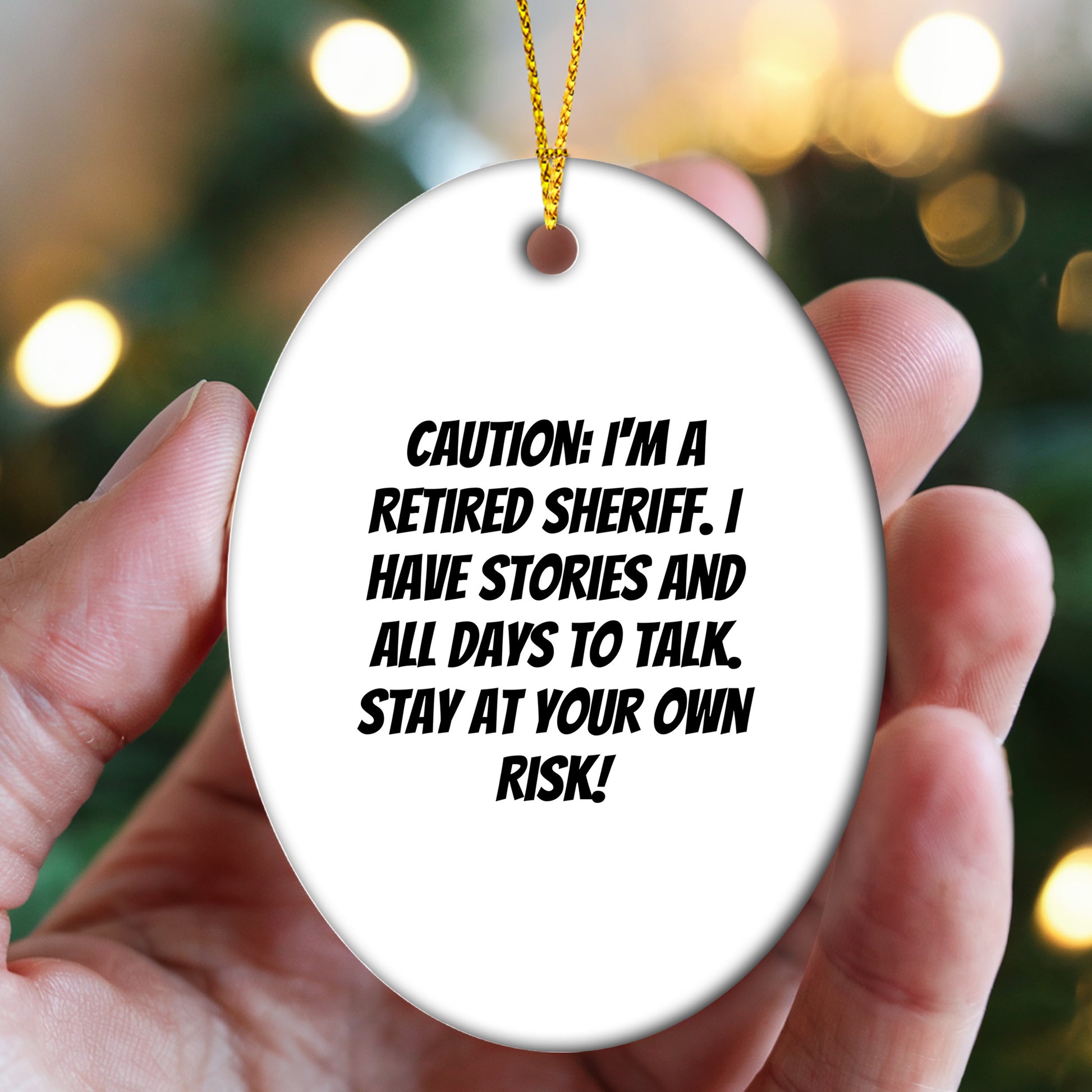 Funny Retired Sheriff Oval Christmas Tree Ornament Gifts from Family, Friends, or Coworkers - Mallard Moon