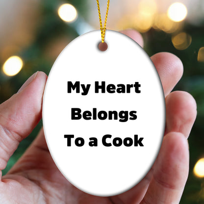 My Heart Belongs To A Cook, Unique Oval Ornament Gifts from Family to Cook, Christmas Oval Shaped Decorations for Cook Enthusiasts, Cooks, and Home Decor