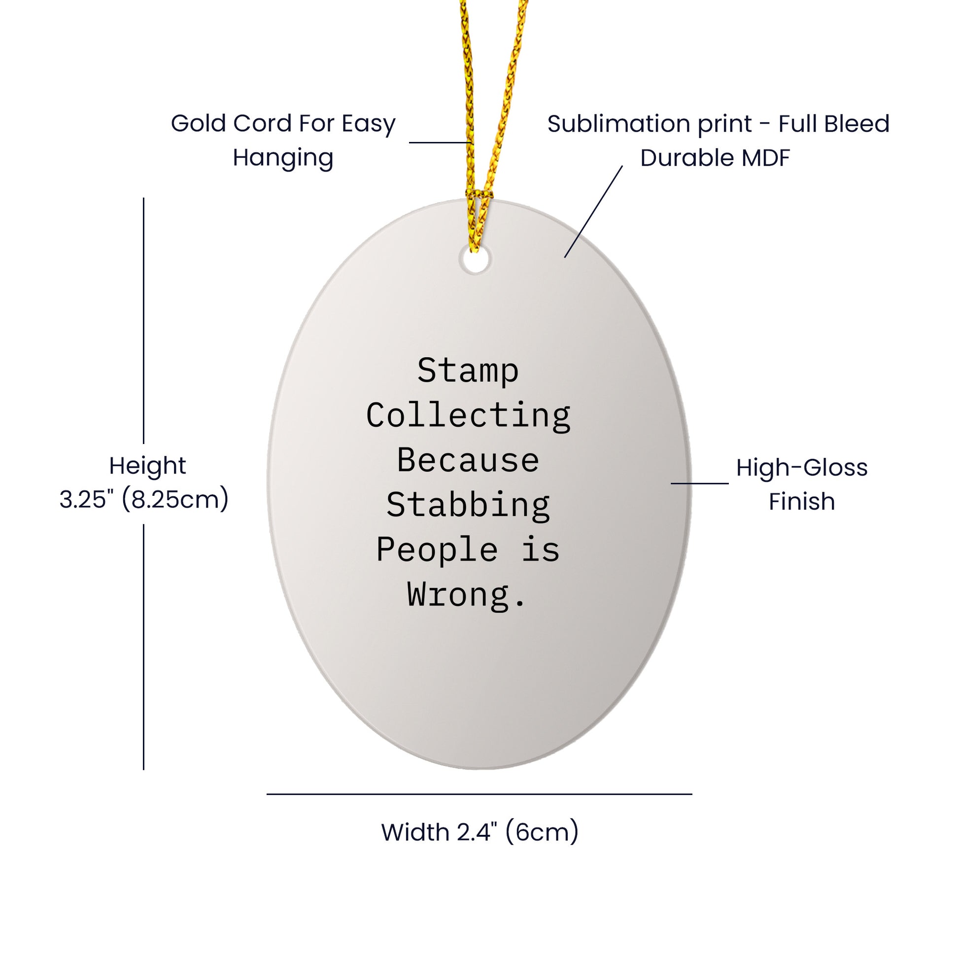 Funny Stamp Collecting Oval Ornament Gifts from Friends for Christmas, 'Stamp Collecting Because Stabbing People Is Wrong.' - Mallard Moon