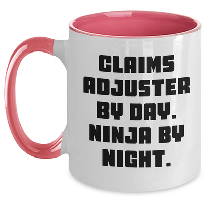 Funny Claims Adjuster Gifts for Mother's Day, Two Tone Coffee Mug - 'Claims Adjuster By Day. Ninja By Night.' - Main