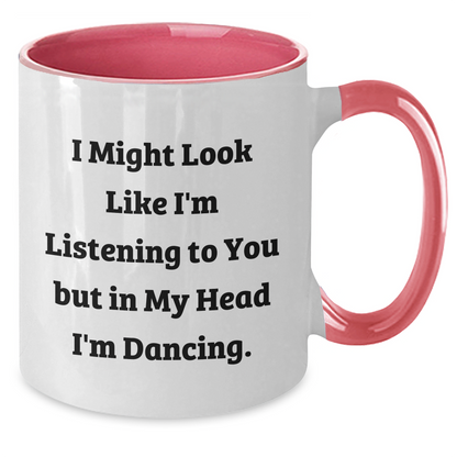 Funny Dancing Gifts from Friends to Men, Unique Two Tone Coffee Mug for Dancing Enthusiasts, In Their Head I'm Dancing Quote, Father's Day Unique Gifts for Him - Additional