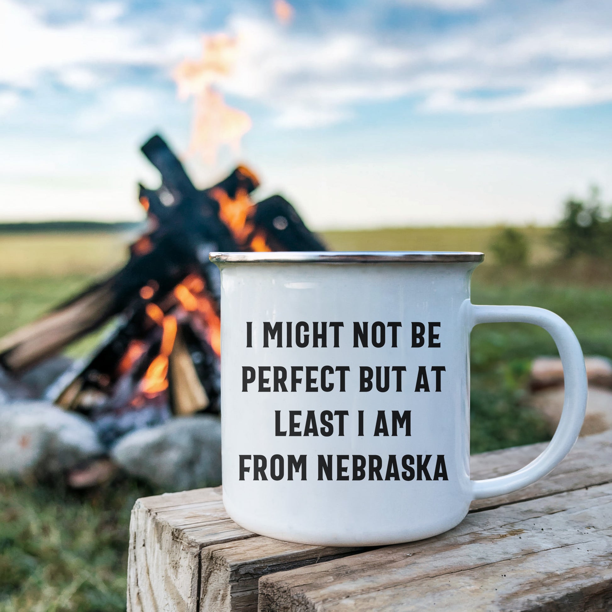 Funny Nebraska Gifts from Friends to Family - I Might Not Be Perfect But At Least I Am From Nebraska Camping Mug for Mother's Day - Mallard Moon