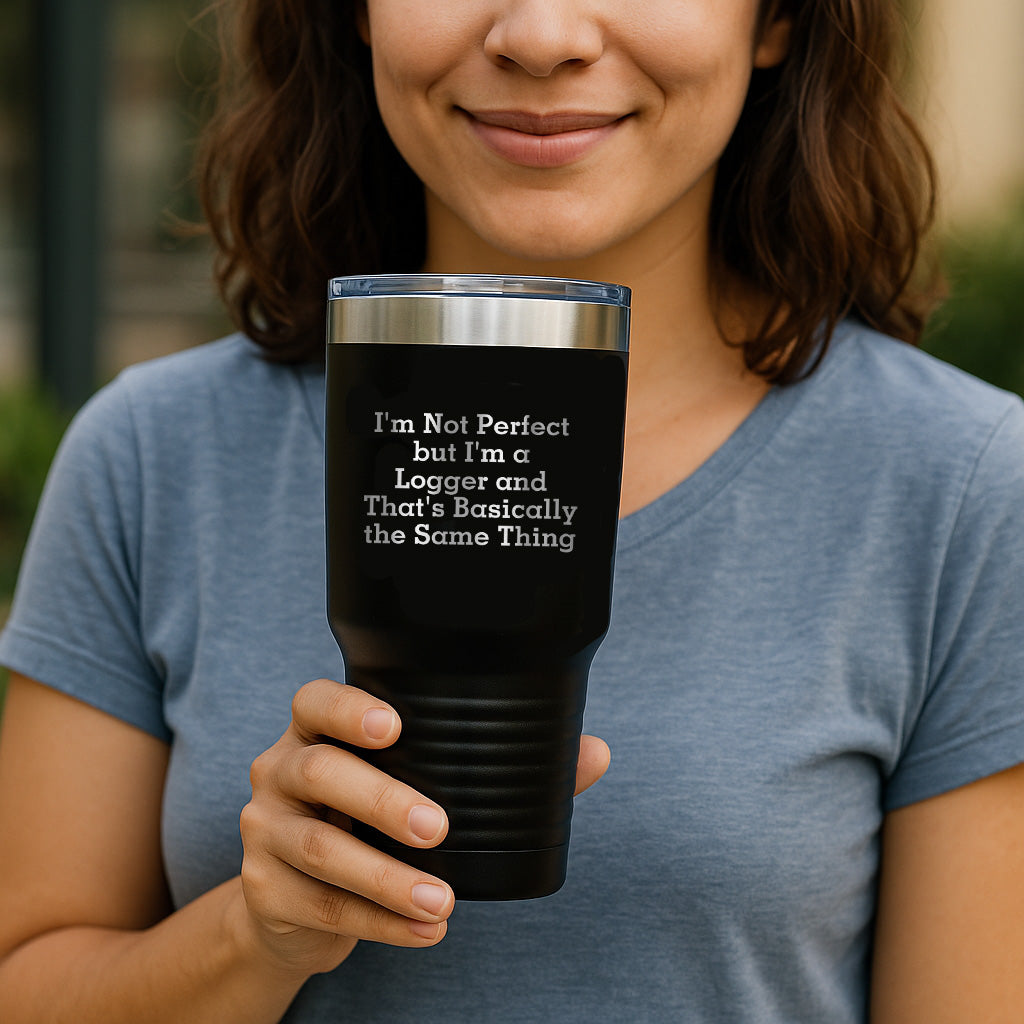 Funny Logger Gifts, 'I'm Not Perfect But I'm A Logger And That's Basically The Same Thing', Tumbler for Logger Graduation, Gifts from Family to Logger, 20oz or 30oz Capacity - Mallard Moon Gift Shop