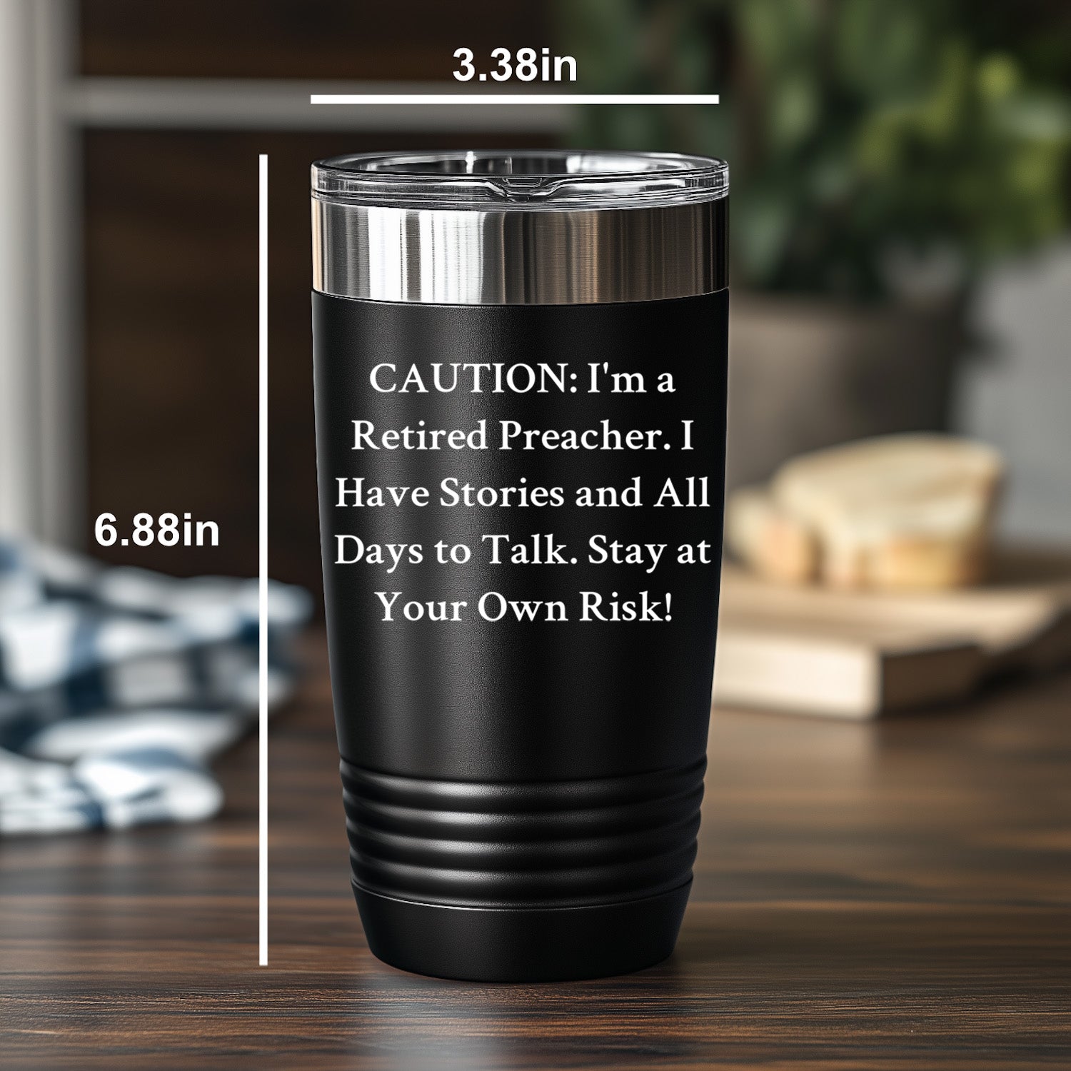 Funny Preacher Gifts from Men, Unique Mother's Day Presents for Her, 'Caution: I'm A Retired Preacher' Tumbler, 20oz or 30oz Capacity, Stainless Steel/Powder Coating - Mallard Moon Gift Shop