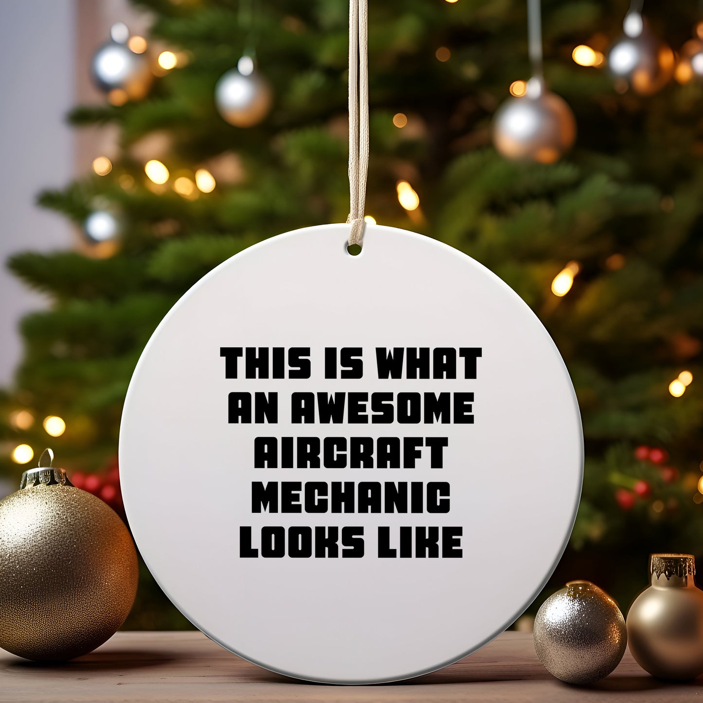 Funny Aircraft Mechanic Gifts, 'This Is What An Awesome Aircraft Mechanic Looks Like' Circle Ornament for Christmas, Gifts from Friends to Family