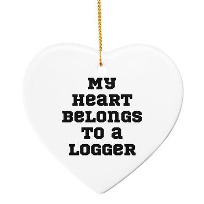 Funny Logger Gifts, 'My Heart Belongs To A Logger' Circle Ornament, Gifts from Men to Logger Friends at Christmas