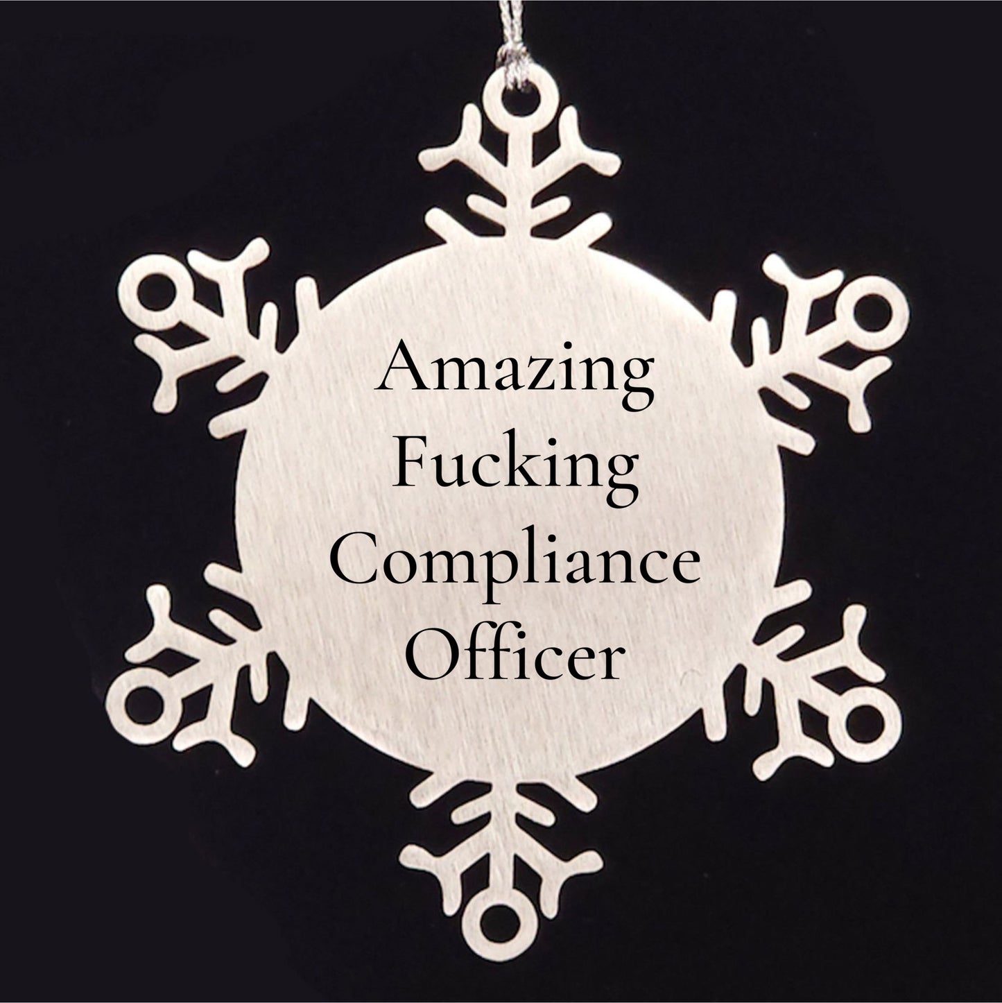 Compliance Officer Funny Snowflake Christmas Tree Ornament, 'Amazing F--king Compliance Officer' Quote - Mallard Moon