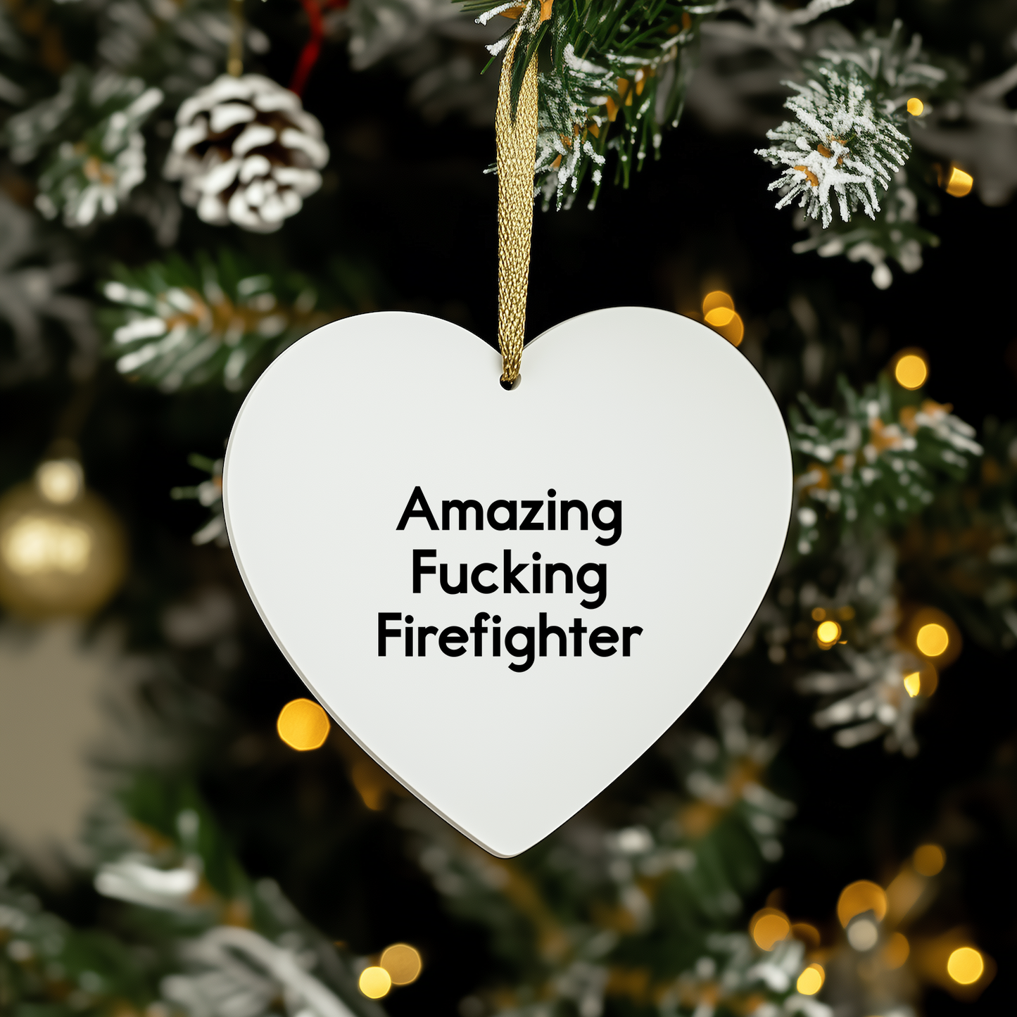 Firefighter Gifts, Amazing 'F--king' Firefighter Heart Ornament, Christmas Unique Gifts from Friends and Family