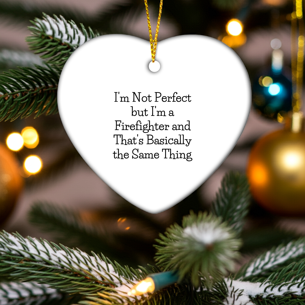 Funny Firefighter Gifts - Heart Ornament with 'I'm Not Perfect' Quote, Perfect for Christmas