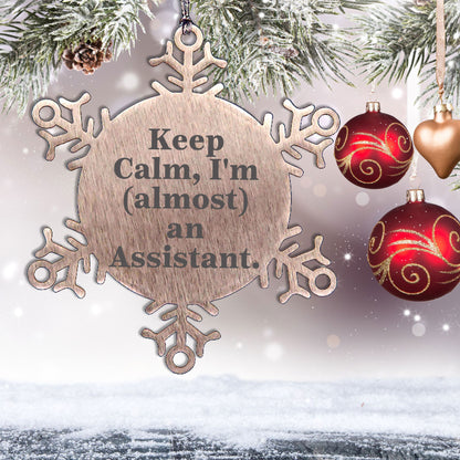 Funny Assistant Snowflake Ornament Gifts from Friends to Coworkers, Keep Calm I'm almost An Assistant - Christmas Unique Gifts for Assistant, Snowflake Ornament Lovers - Mallard Moon