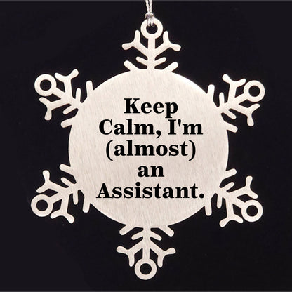 Funny Assistant Snowflake Ornament Gifts from Friends to Coworkers, Keep Calm I'm almost An Assistant - Christmas Unique Gifts for Assistant, Snowflake Ornament Lovers - Mallard Moon