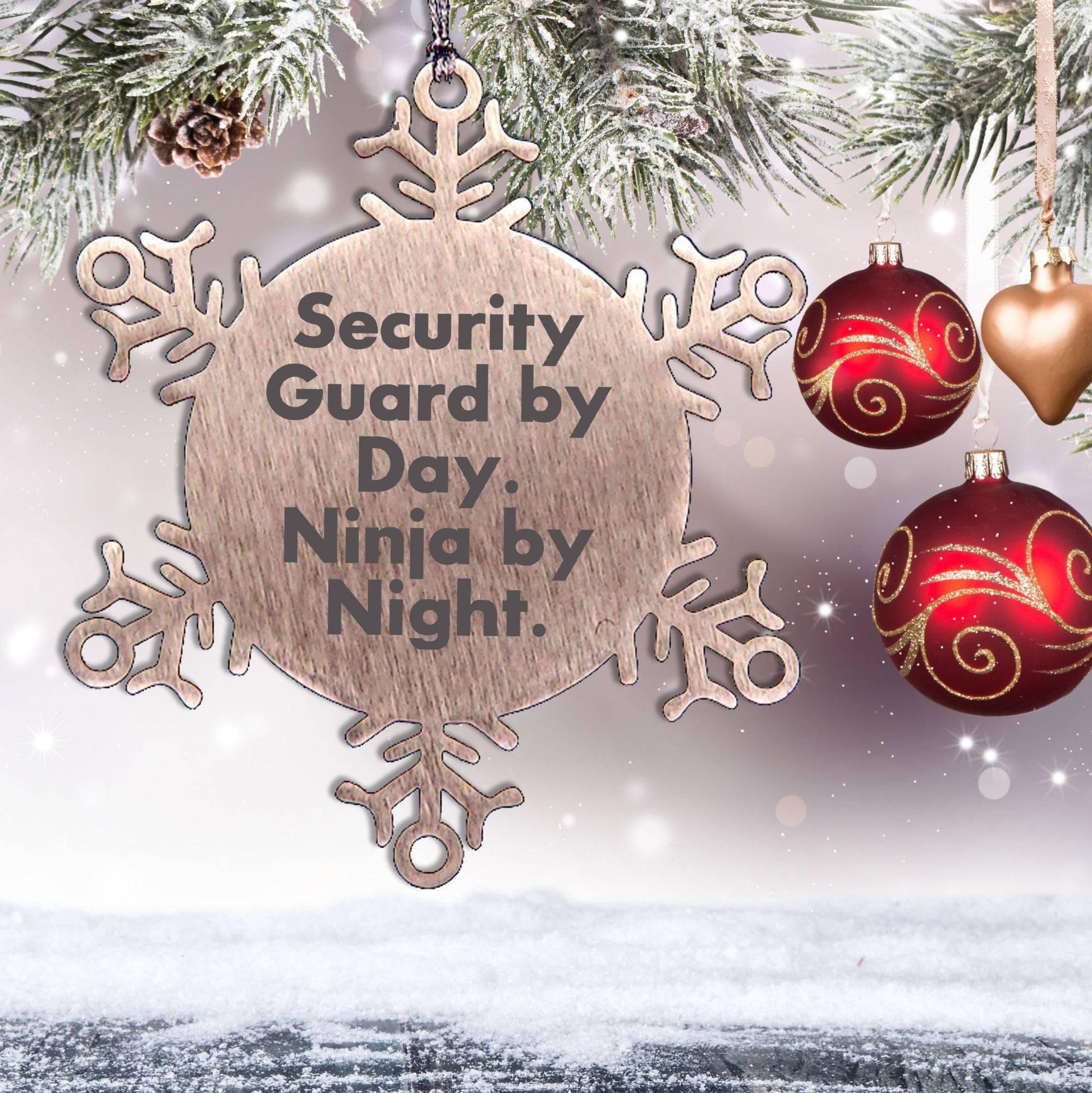 Security Guard Gifts by Day, Ninja Gifts by Night - Christmas Snowflake Ornament for Men or Women from Friends, Family, or Coworkers - Mallard Moon