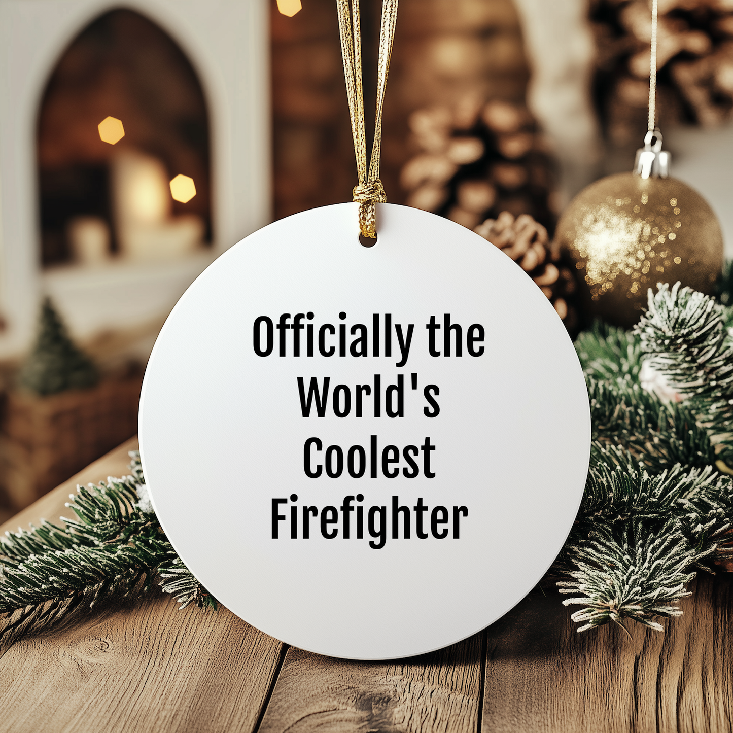 Funny Firefighter Christmas Circle Ornament, Gifts from Friends for Firefighter, 'Officially The World's Coolest Firefighter' Quote
