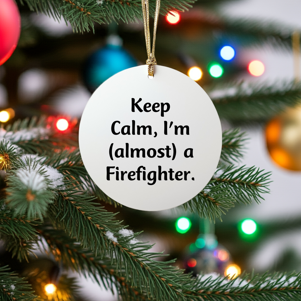 Funny Firefighter Gifts for Men, Christmas Unique Circle Ornament, Gifts from Loved Ones, Keep Calm I'm almost a Firefighter