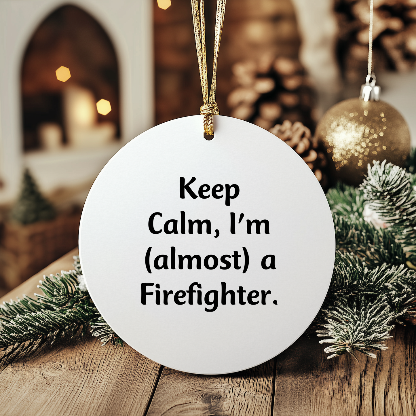 Funny Firefighter Gifts for Men, Christmas Unique Circle Ornament, Gifts from Loved Ones, Keep Calm I'm almost a Firefighter