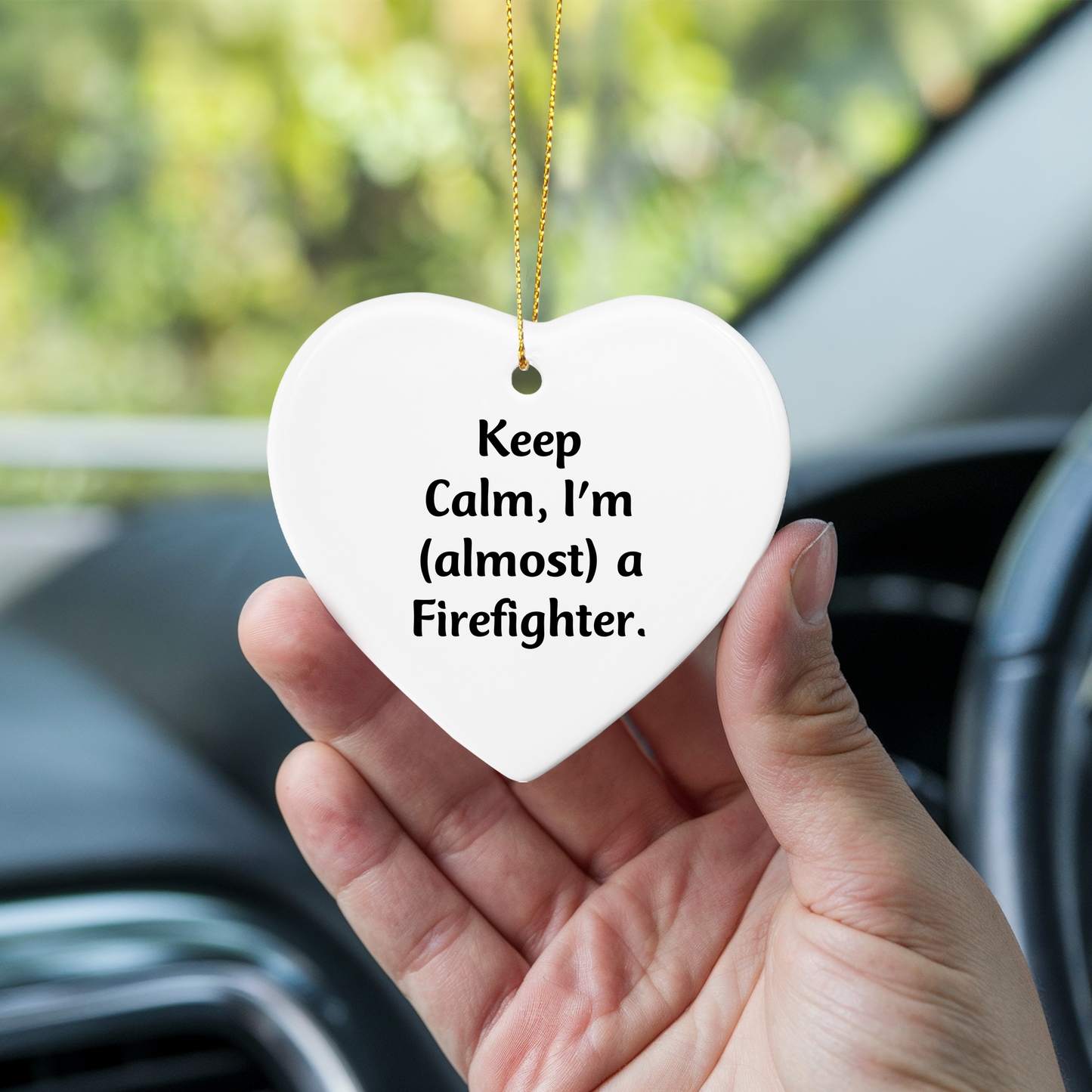 Funny Firefighter Gifts from Friends, Heart Ornament for Christmas Unique Gifts, Inspirational 'Keep Calm, I'm (almost) A Firefighter' Quote for Firefighter Men