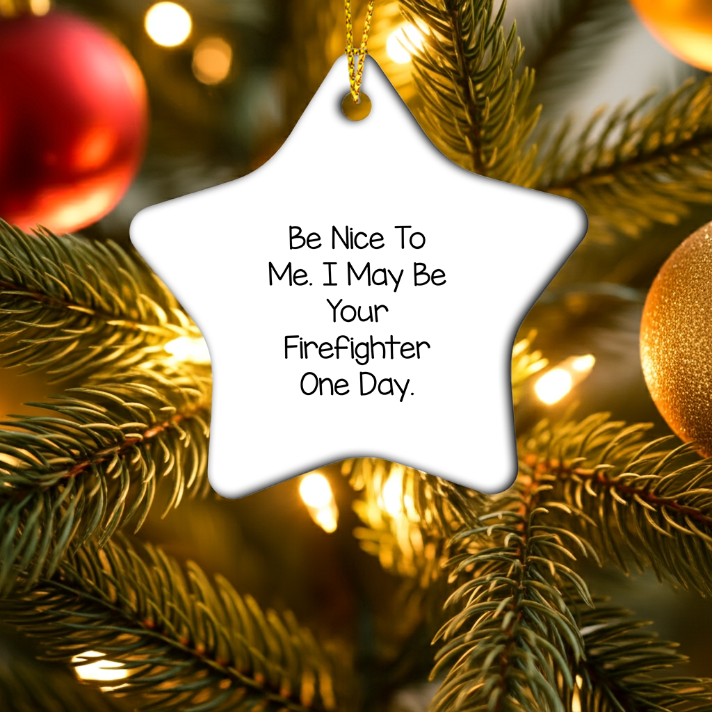 Funny Firefighter Gifts from Friends - Be Nice To Me Star Ornament, Unique Christmas Decorations