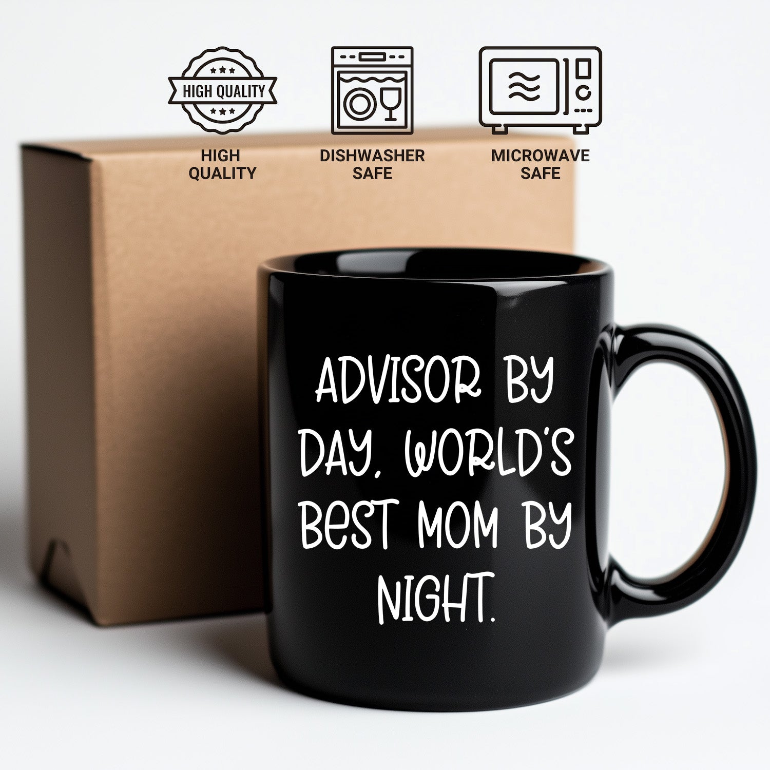 Funny Advisor Gifts for Graduation, Black Coffee Mug from Men to Women, World's Best Mom Quote, 11oz or 15oz, Microwave and Dishwasher Safe - Mallard Moon Gift Shop