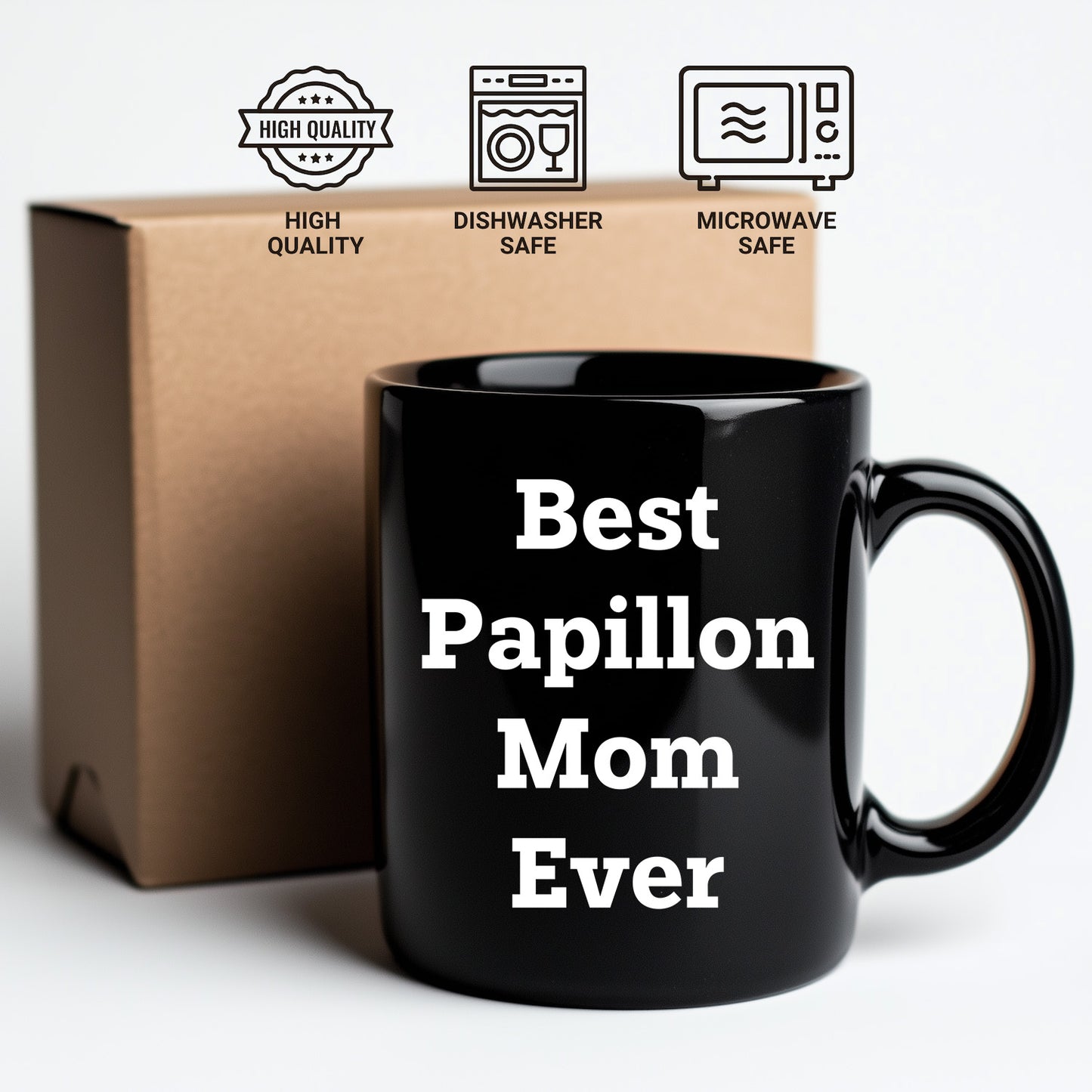 Papillon Dog Mom  Unique Gifts for Best Papillon Mom Ever - Black Coffee Mug, Funny Quote, Unique Papillon Dog Lover Gift from Friends to Family - Mallard Moon Gift Shop