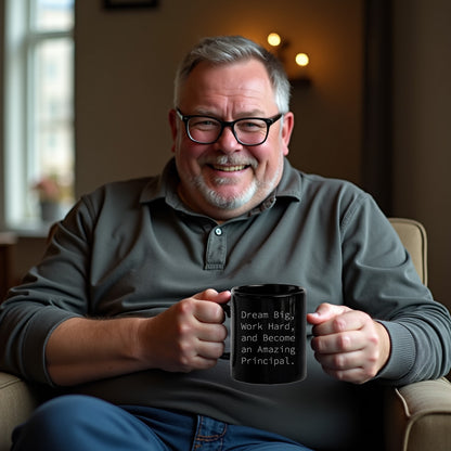 Funny Principal Gifts from Friends - Black Coffee Mug for Birthday with Inspirational Quote 'Dream Big, Work Hard, And Become An Amazing Principal.'