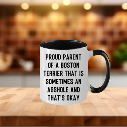 Boston Terrier Mom Two Tone Ceramic Coffee Mug – Proud Parent of a Boston Terrier that is sometimes an asshole and that’s okay, - 11oz or 15 oz Cup for Dog Lovers & Pet Parents – Dishwasher & Microwave Safe (Copy) - Mallard Moon Gift Shop