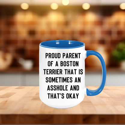 Boston Terrier Mom Two Tone Ceramic Coffee Mug – Proud Parent of a Boston Terrier that is sometimes an asshole and that’s okay, - 11oz or 15 oz Cup for Dog Lovers & Pet Parents – Dishwasher & Microwave Safe (Copy) - Mallard Moon Gift Shop