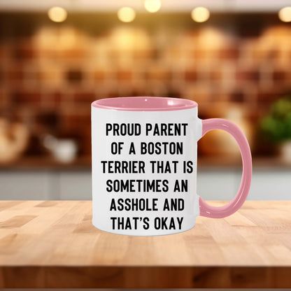 Boston Terrier Mom Two Tone Ceramic Coffee Mug – Proud Parent of a Boston Terrier that is sometimes an asshole and that’s okay, - 11oz or 15 oz Cup for Dog Lovers & Pet Parents – Dishwasher & Microwave Safe (Copy) - Mallard Moon Gift Shop